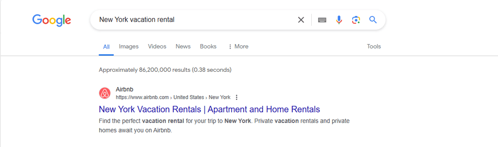 Airbnb - Programmatic SEO search example