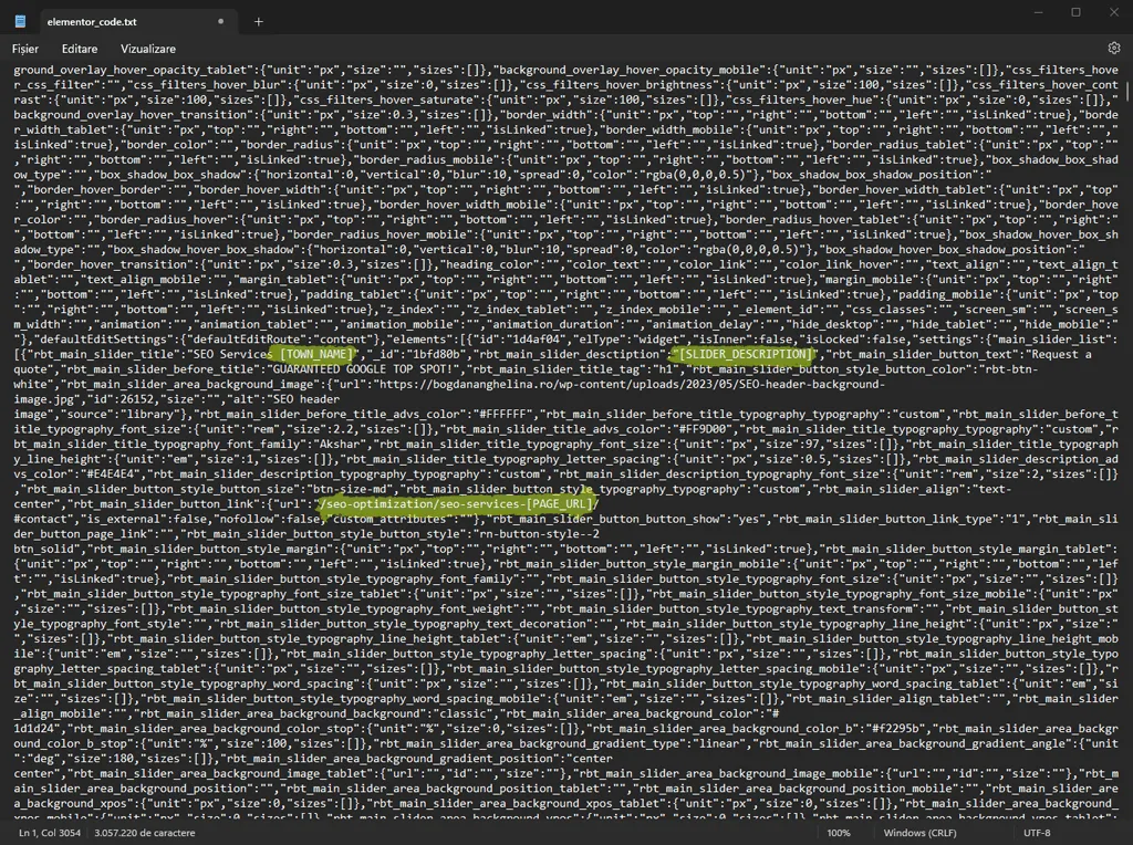 Programmatic SEO - Elementor code with variables