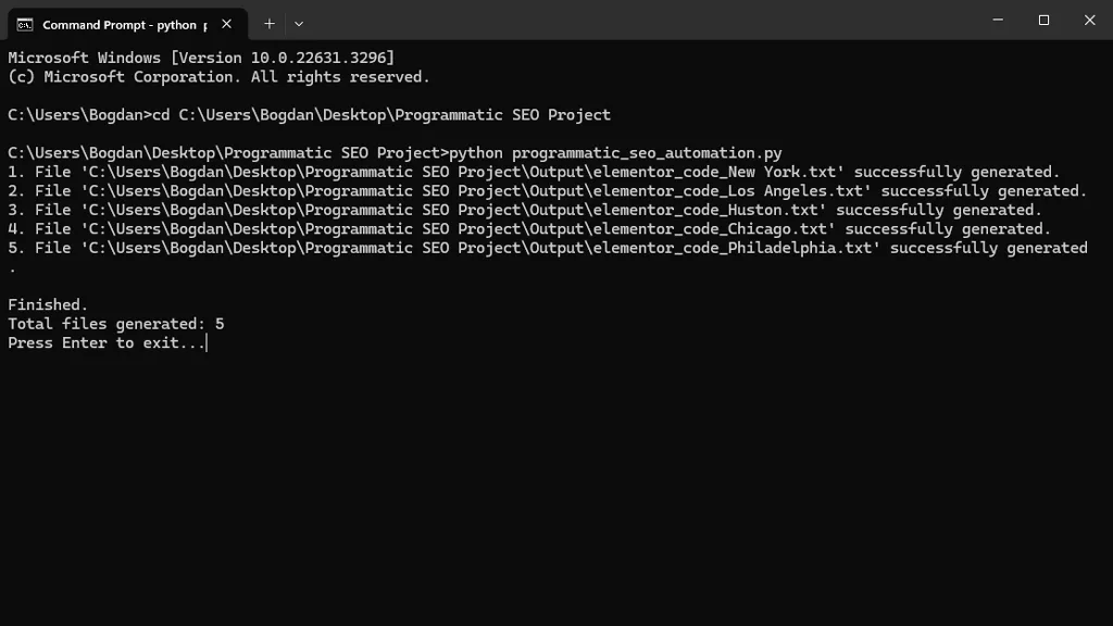 Programmatic SEO - Run the Python code